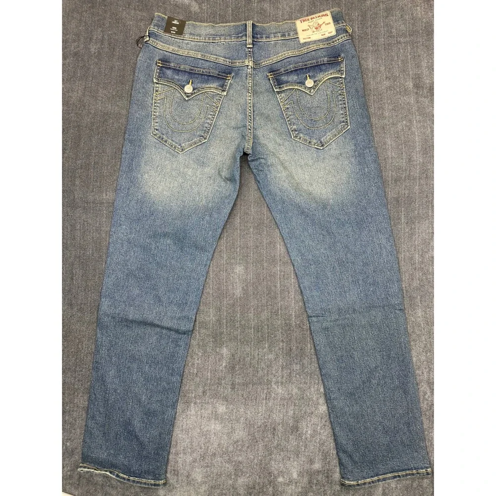 True Religion Geno Relaxed Slim Jeans Mens 36x32 Medium Wash Flap Pocket Blue